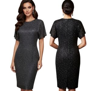 VINTAGE 1980s SISTER MAX Beaded Silk Sheath Cocktail Dress - Size 14